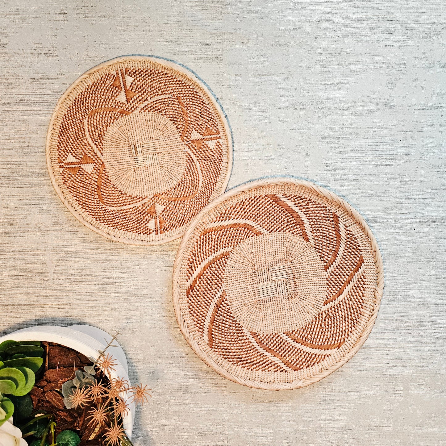 Set of 2 Handmade African Wall Baskets | Zimbabwe Baskets | Boho Wall Decor | 2B